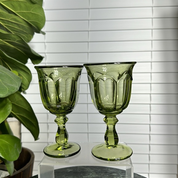 Imperial Glass Old Williamsburg Verde Green Water Goblets - Picture 6 of 6